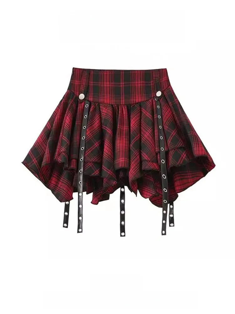 Koreangirl 夏 Y2K ハイウエスト パフィースカート または レッドチェック柄 ユニークな女の子向け スパイシーな女性用スカート レトロ 通勤 スカート