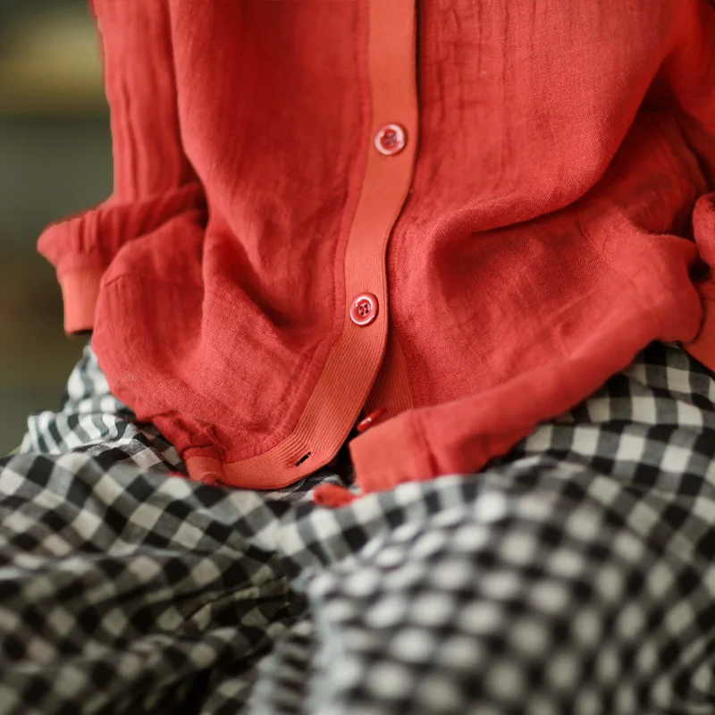 Cotton and Linen Retro Top Women's 2025 Summer and Autumn Loose Hooded Long-sleeved Cardigan