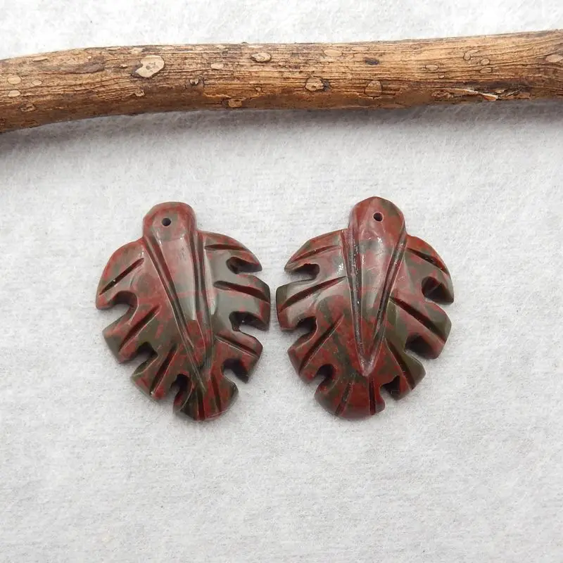 New Design Natural Stone Multi-Color Picasso Jasper Gemstone Carved Leaf Earrings Accessories For Women 27x21x5mm 7g