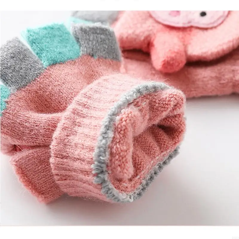 R66D Kids Winter Knitted Glove with Wool Newborn Mittens Snowdays Fight Warm Mittens Knitted Mittens for Boys Girls