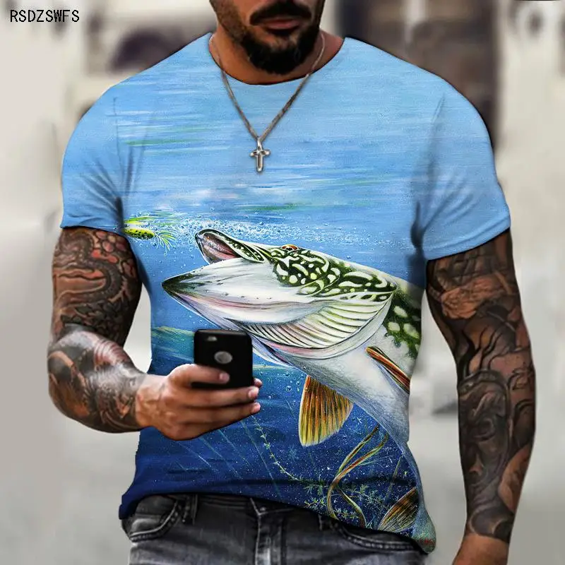 Wild Fishing 3D Printing Men\'s T-shirt, Round Neck Design, Essential Clothing For Friends Of Fishing, Casual Oversize S-5XL