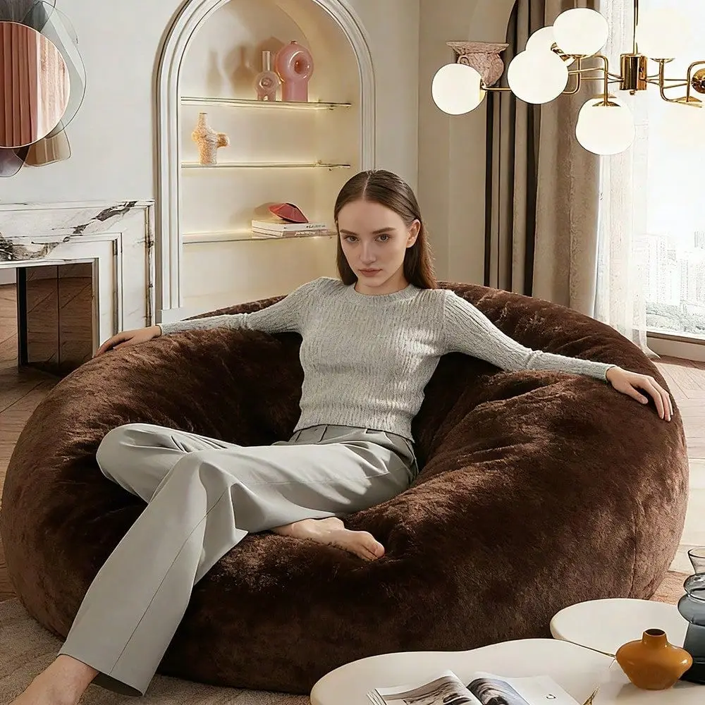 Giant Plush Bean Bag Chair, Vacuum Compressed Foam Filling, Detachable Fabric Cover For Living Room Bedroom Napping