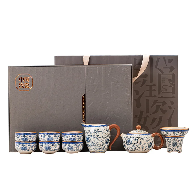 

Ru Kiln Ceramic Boutique High end Tea Set Gift Box, Customized Bowl, Teapot, Tea Cup, Home Outdoor Business Gift Set