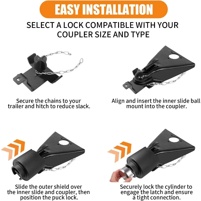 2-5/16" Heavy Duty Trailer Hitch Lock - Ball Coupler&Safety Chains Anti-Theft,Travel RV/Pop-Up Camper