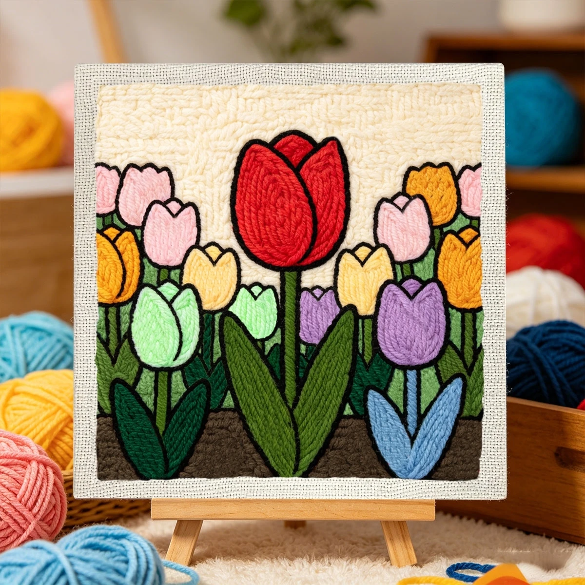 1 Set Tulpen-Garten DIY-Stickerei-Set für Anfänger, Stick-Starter-Kit, Kreuzstich-Kunstgeschenk, Handarbeits-Bastelset – Detail 2