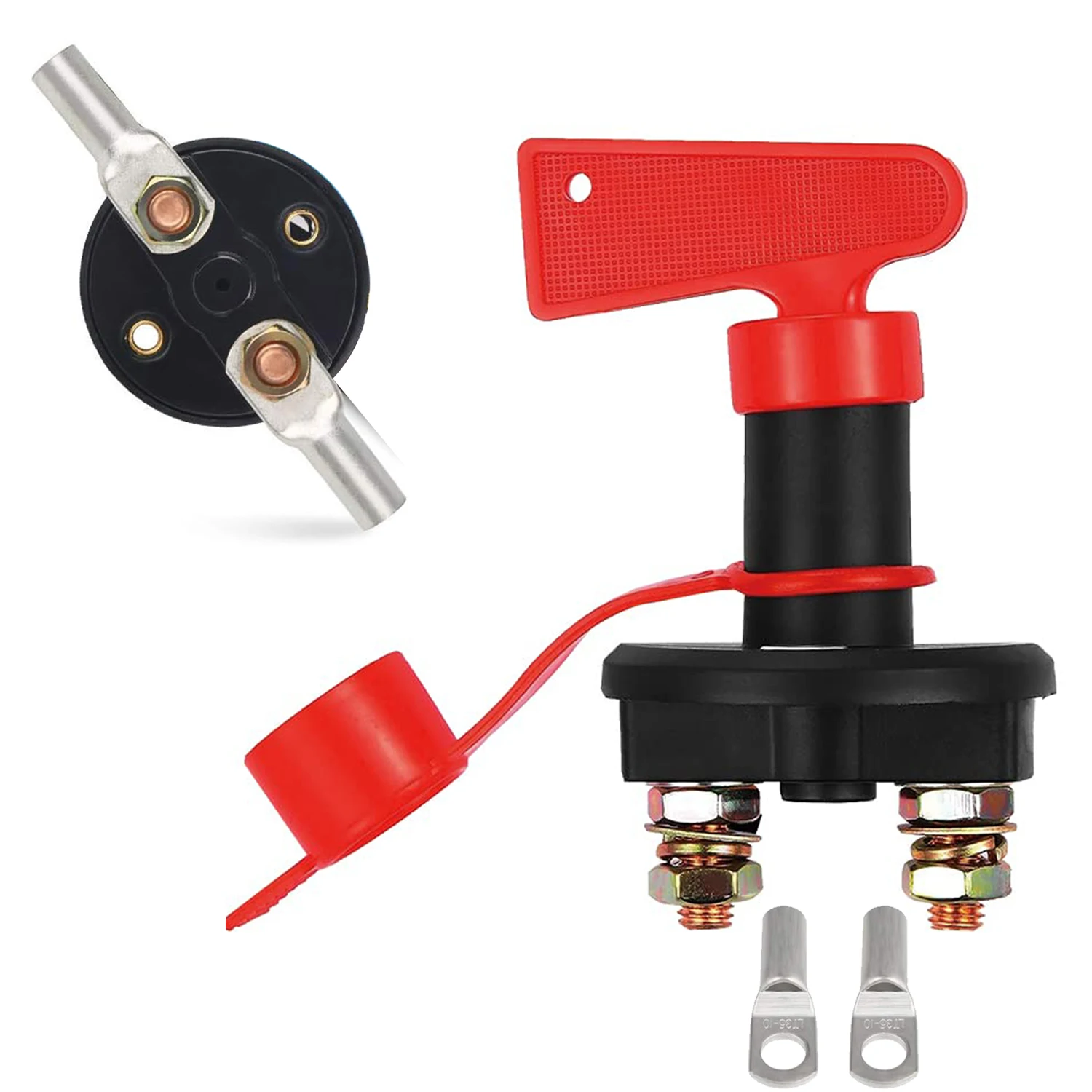 DC 12V 24V Battery Master Isolator Cut Off Power Kill Switch for Marine Car Boat RV ATV Auto , 2 Copper Ring Terminals