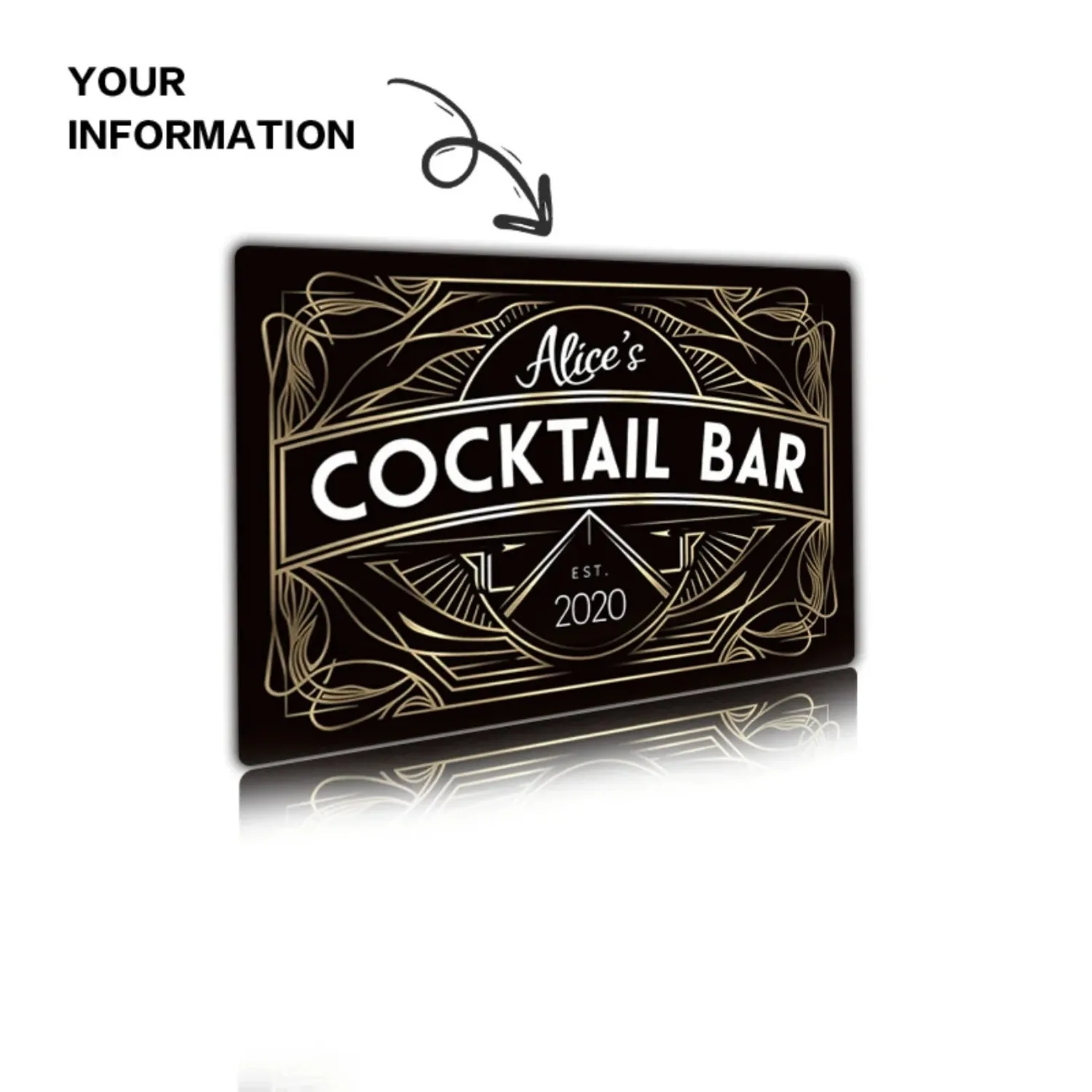 Personalized Art Deco Metal Wall Sign Custom Name Text Home Bar Man Cave Decor Waterproof