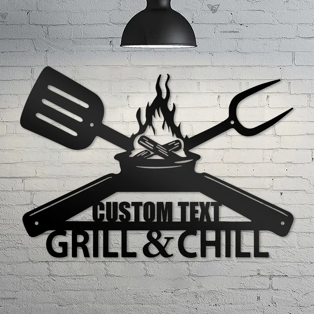 [2D Flat] Personalized Tin Sign - Funny Grill Chill Design for Kids Bedroom & Playroom - Rustproof Metal Wall Art