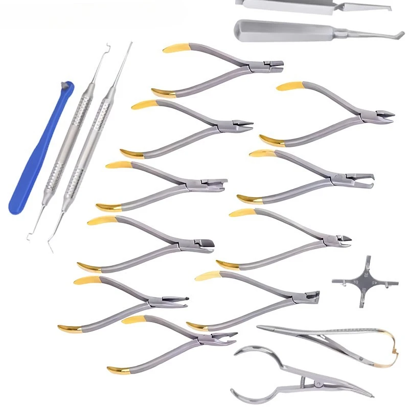 

18-Piece Set of Stainless Steel Orthodontic Molding Instruments and Materials for Dental Laboratories; Dental Archwire Tools
