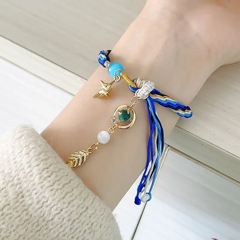 

Anime Genshin Impact Wanderer Braided Rope Bracelet Jewelry Neuvillette Nahida Zhongli Cosplay Accesorios Adjustable