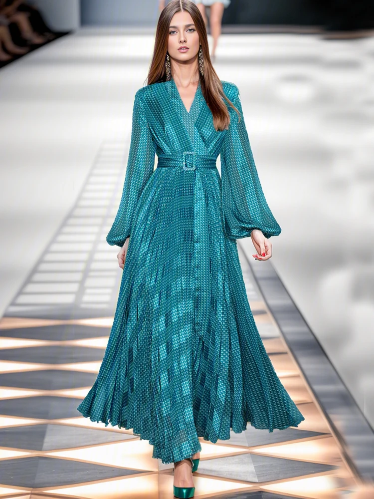 

Runway Designer New Women's Elegant Party Dress High Quality Long Sleeve Evening Long Dress Formal Occasion Fashion Vintage