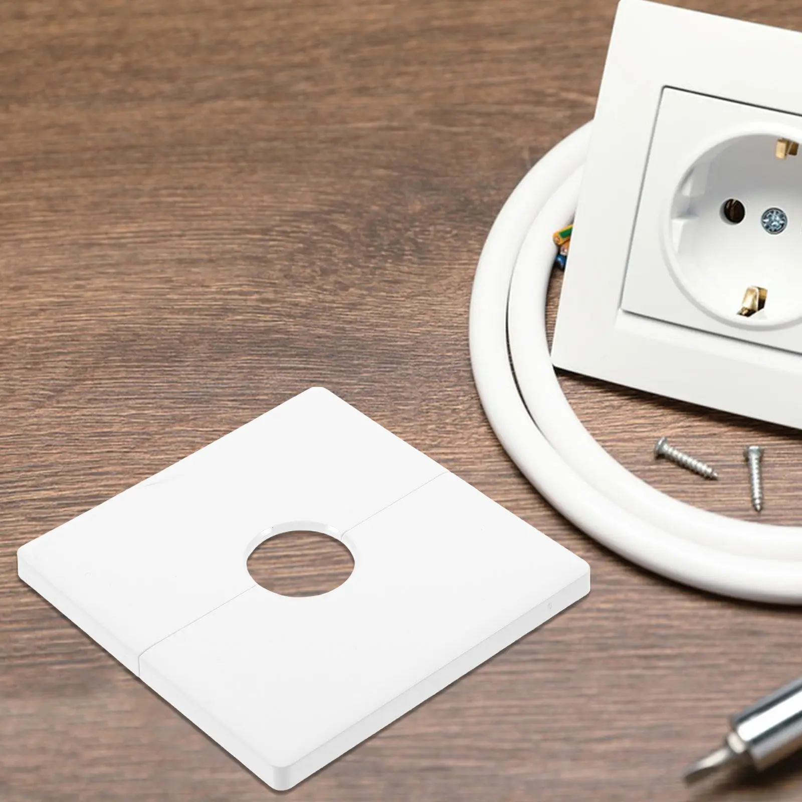 Cable pass through outlet plate for office home users, keeping cords organized 2 pcs white plastic covers 8.6x8.6 cm