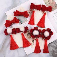 GGMM New Year Hair Clips Ethnic Style Bow Clip Duckbill Clip Ring Bell Edge Clip Ancient Children's Hair Accessories