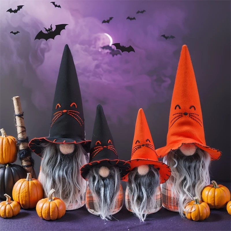 

Halloween New No Face Doll Four Color Pointed Hat Gnome Figurine Spooky Tabletop Ornament Haunted House Festival Decoration