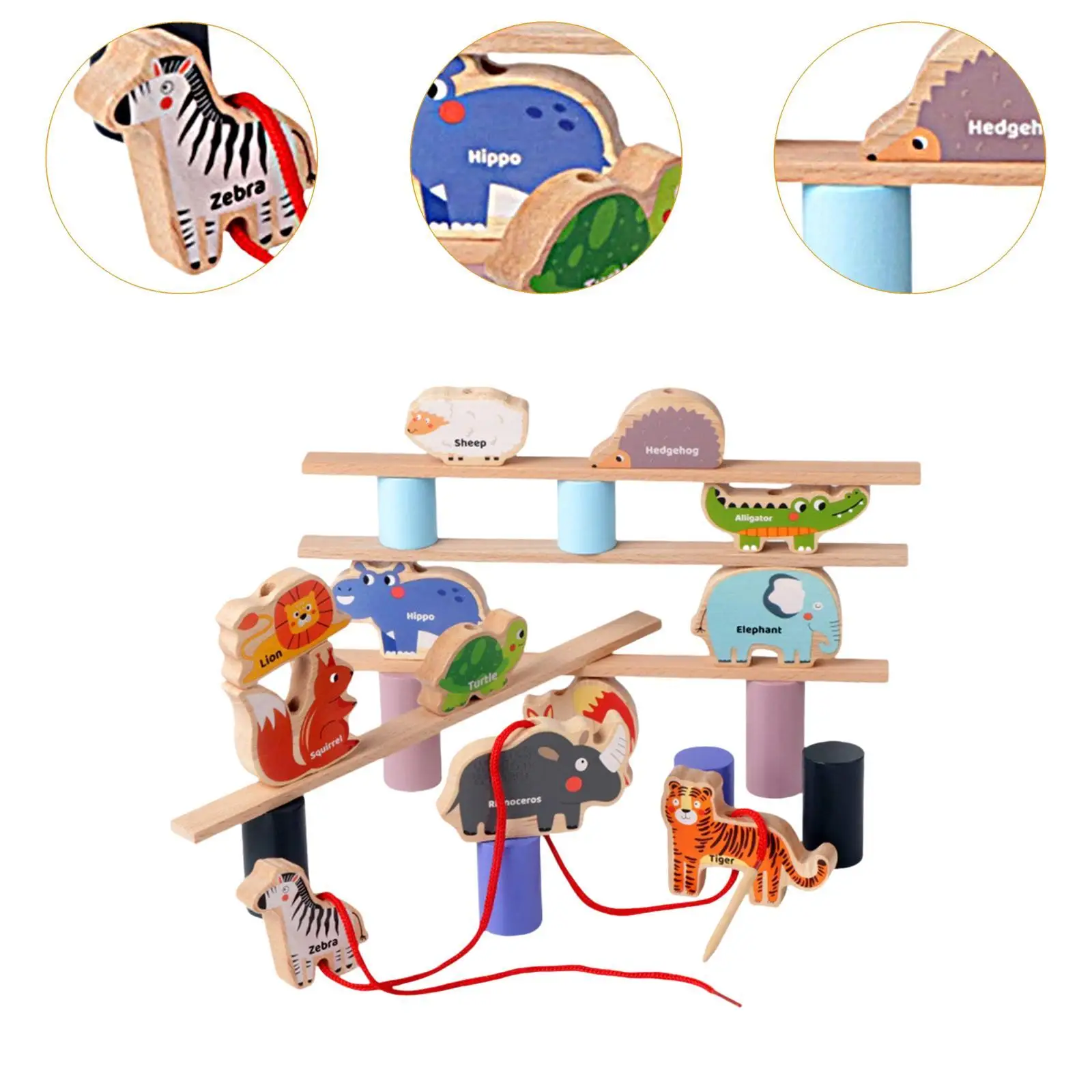 Balance Block ของเล่นเรียงลําดับและซ้อนเกม Recognition Sequencing ของเล่นเพื่อการศึกษาคบลูกปัดไม้สําหรับเด็กผู้หญิง