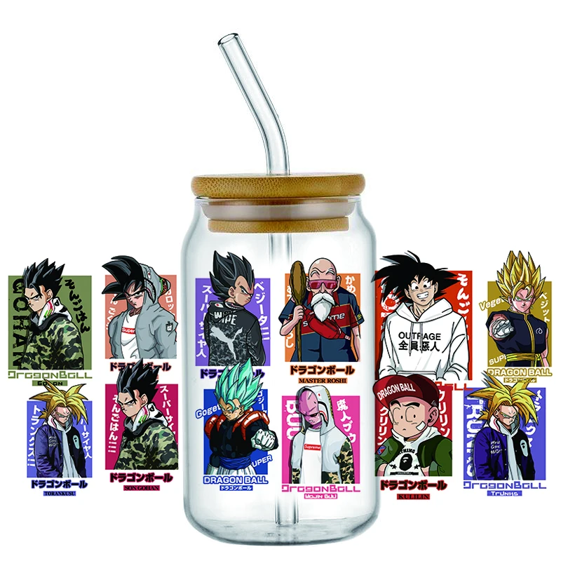 Minoso 3D New Design Dragon Ball UV DTF ANIME Decal Wrap For 16oz Libbey Glass Can Cup Coffee Wholesale Car Sticker