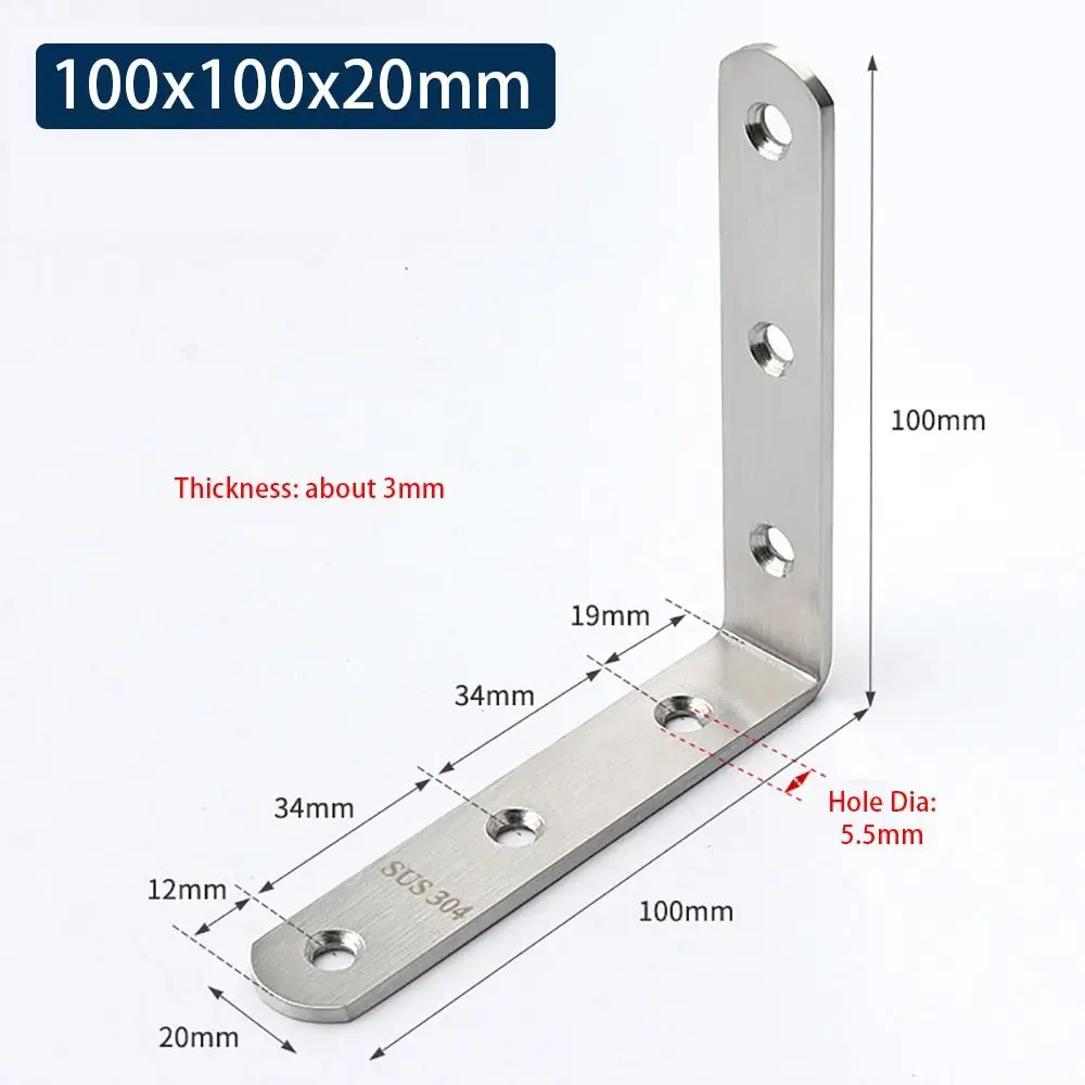 1Pcs Cabinet Screens Wall Angle Bracket SUS304 Stainless Steel Furniture Fastener Corner Brace Joint 90 Degree Right Angle