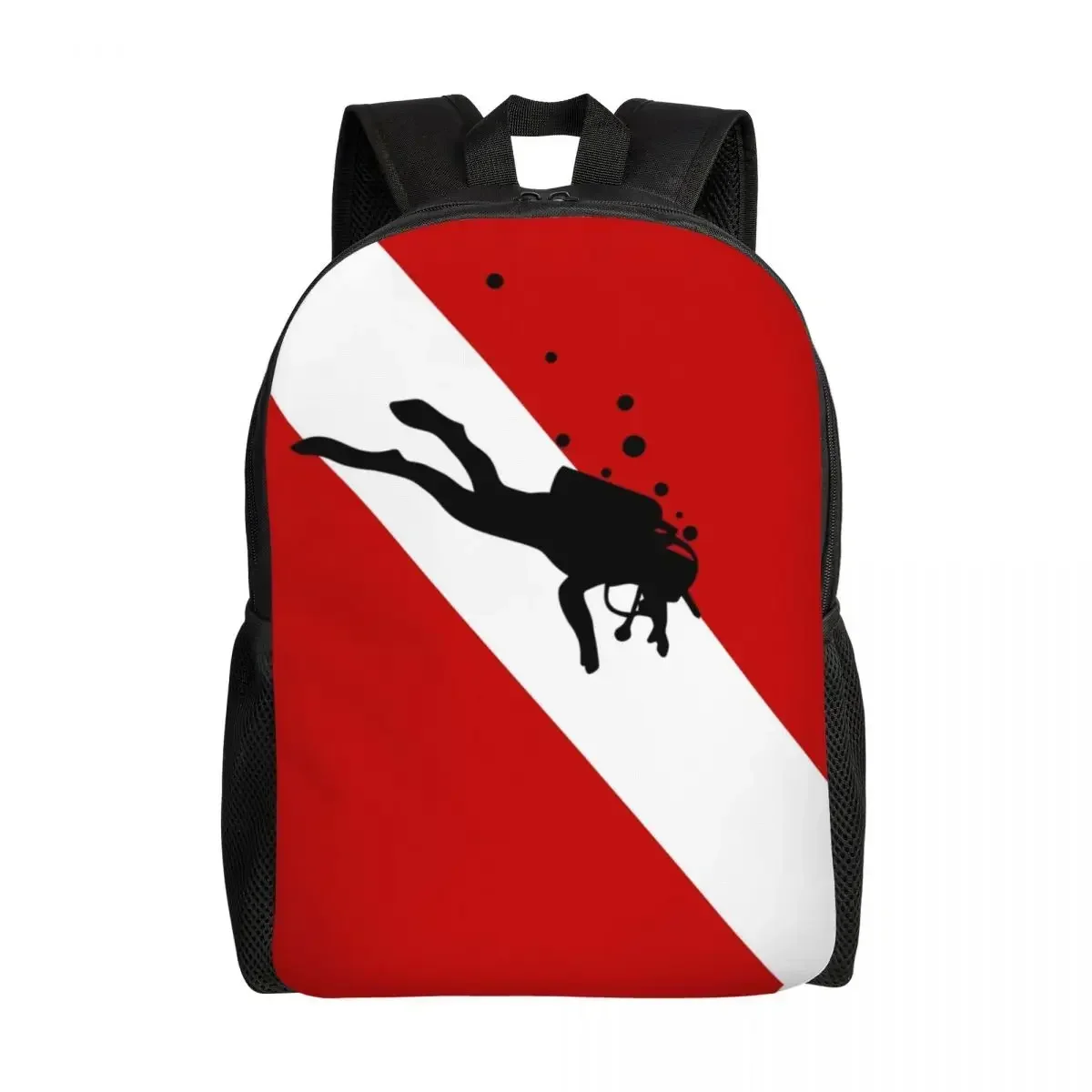 

Scuba Dive Flag Bubble Red White Travel Backpack Men Women School Laptop Bookbag Diving College Student Daypack Bags