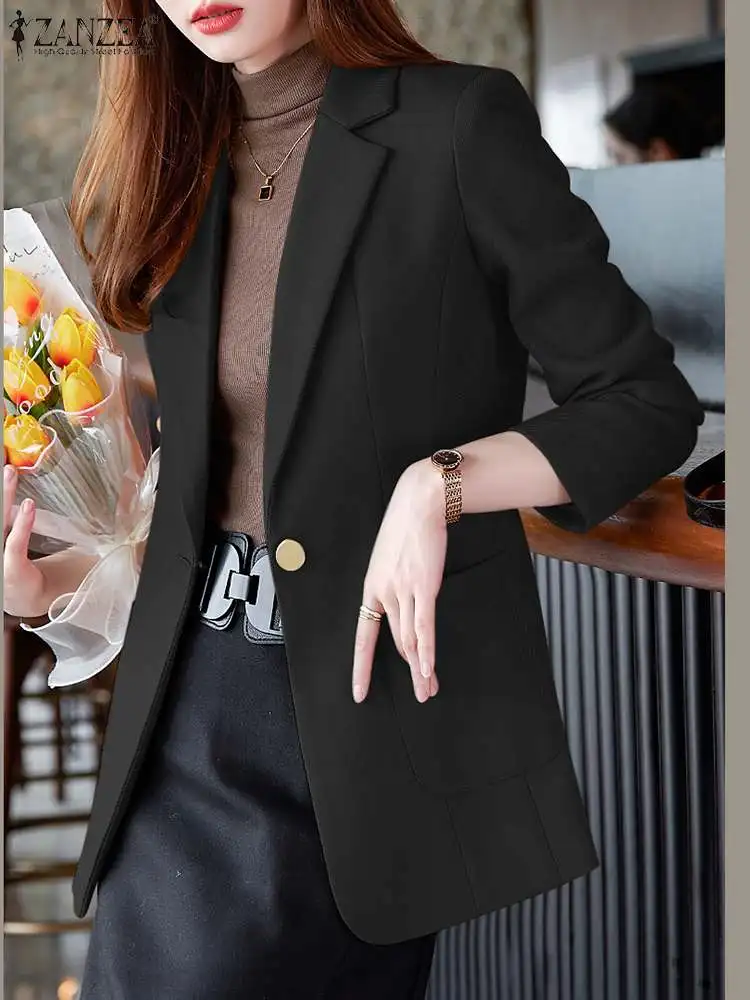 2023 ZANZEA Women Elegant OL Work Blazer Autumn Lapel Neck Long Sleeve Jackets Fashion Solid Suits Coats Female Office Outwear