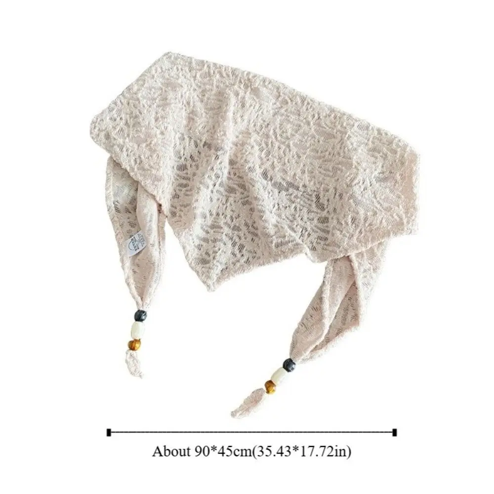 Temperamento Sciarpa per capelli con perline vintage Coreano Y2k Turbante in pizzo Sottile dolce Bandana triangolare Fazzoletto da collo