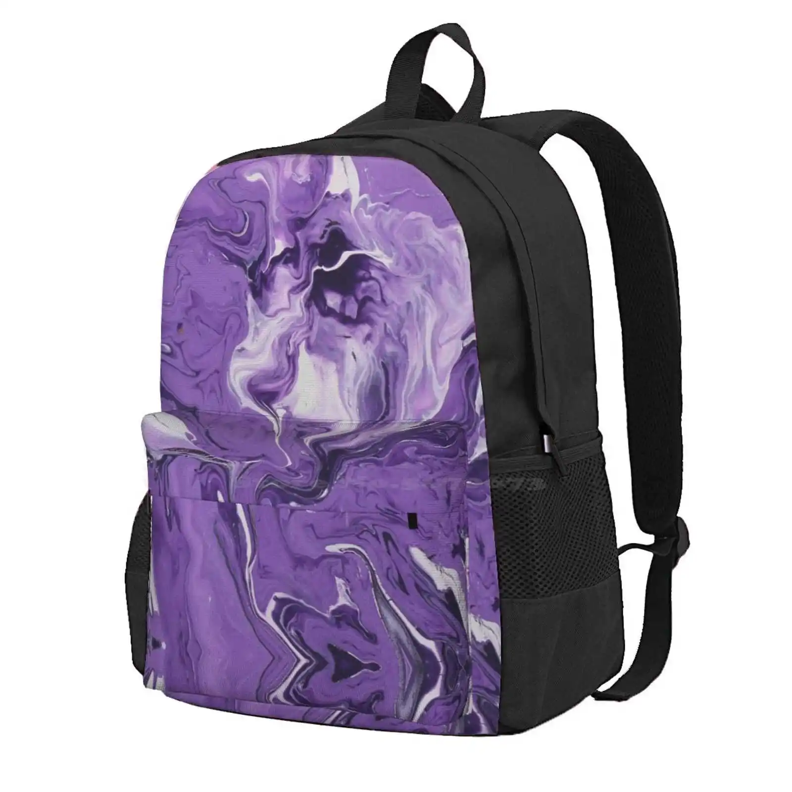 

Melted Lavender Hot Sale Schoolbag Backpack Fashion Bags Fluid Pour Acrylic Pour Purple Abstract Marble Painting Lavender White