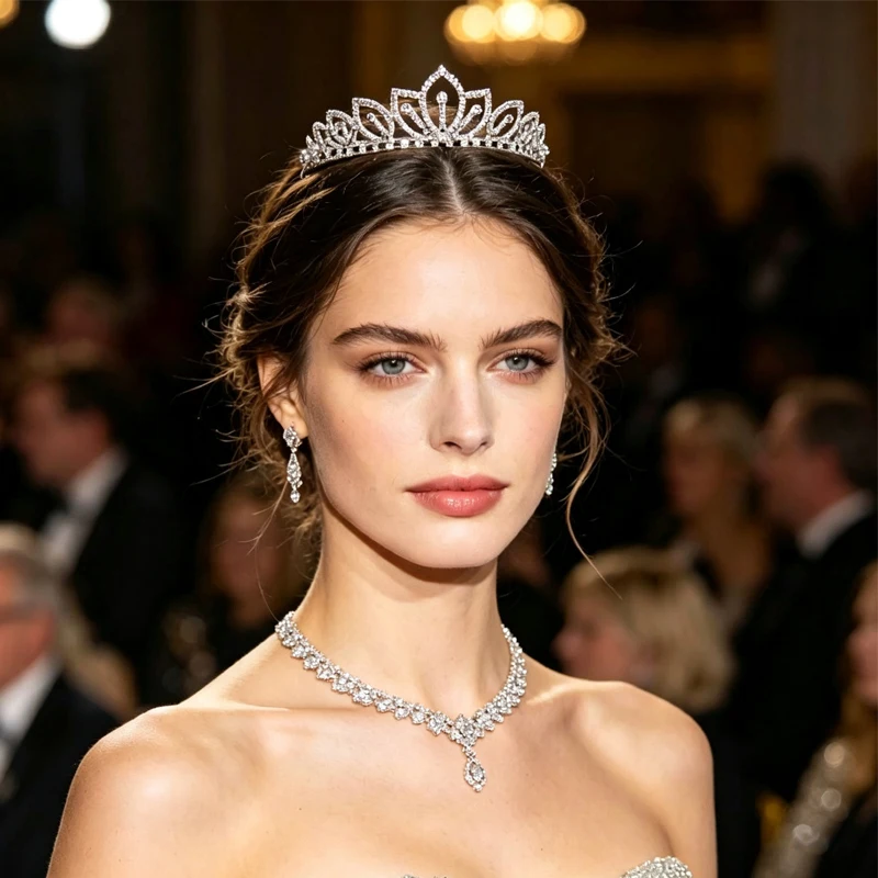 Silver Color Sparkling Rhinestone Crown Bridal Tiara Wedding Hair Accessories for Women Party Birthday Gift