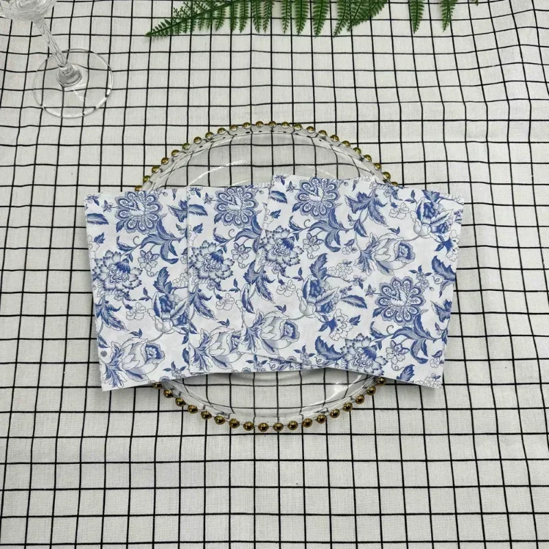 

20 шт., 33 см, 2-слойная бумага для украшения вечеринки, китайский стиль, синяя линия, рисунок цветов, бумажные салфетки, бумага для бабочки, кости, бар