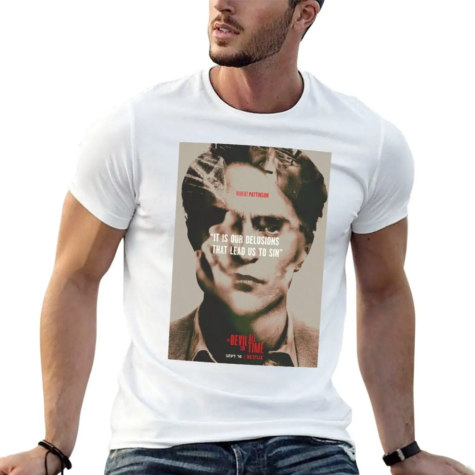 Robert Pattinson The Devil All The Time T-Shirt Work Short Sleeve Cotton Top