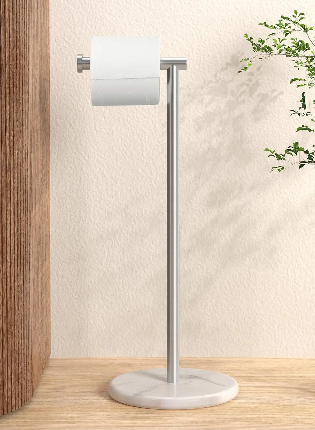 

Toilet Paper Holder Stand, Freestanding Toilet Paper Roll Holder with Modern Natural Marble Base, White Freestanding Toilet