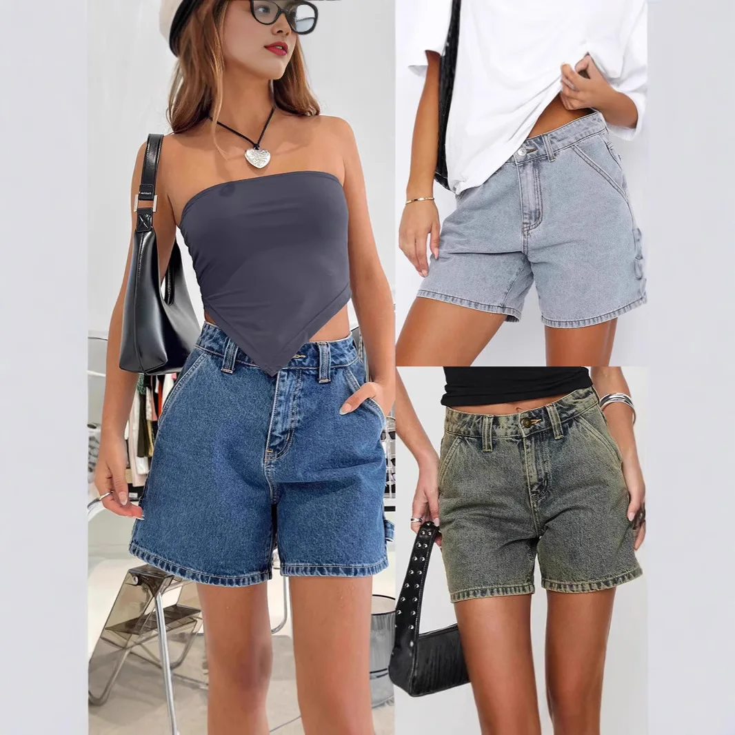 2025 Summer New Street Hipster Ordinary Washed Cargo Women's Denim Straight Pants