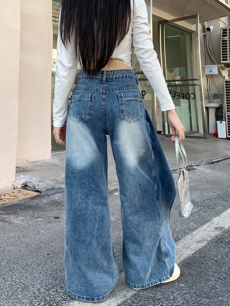 Trashy Y2K 2000S Washed Blue Baggy Stacked Jeans Pants Women 90S Vintage Designer Clothing Wide Leg Lady Trousers Ropa De Mujer