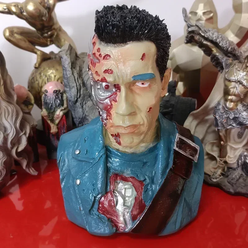 

24cm Terminator T800 1:4 Bust Arnold Schwarzenegger Figure Resin Statue Battle Damage Collection Model Home Decoration Ornament