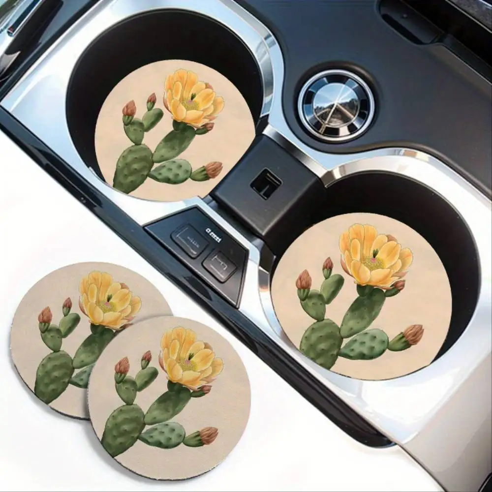 EVA Cactus Car Cup Coasters 2PCS Universal Fit Absorbent Non-Slip Vehicle Interior Decor