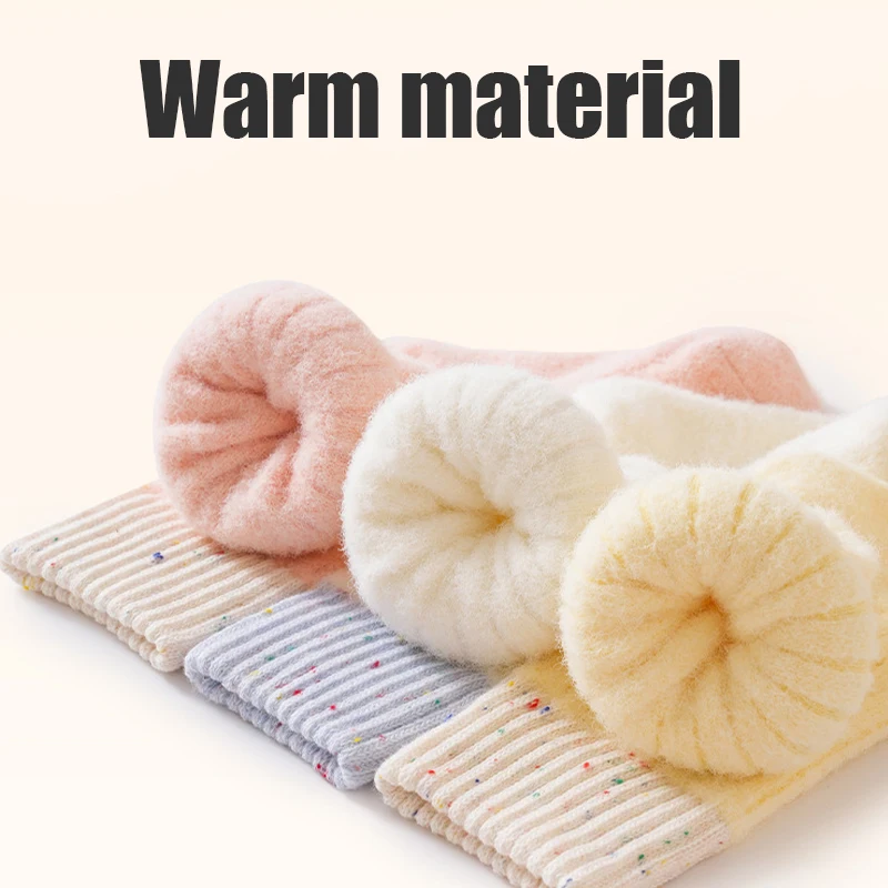 4 Pairs Winter Warm Baby Girl Socks Thickened Terry Mid Tube Girls Socks Pom Pom Decor Soft Toddler Kids Socks For Girls
