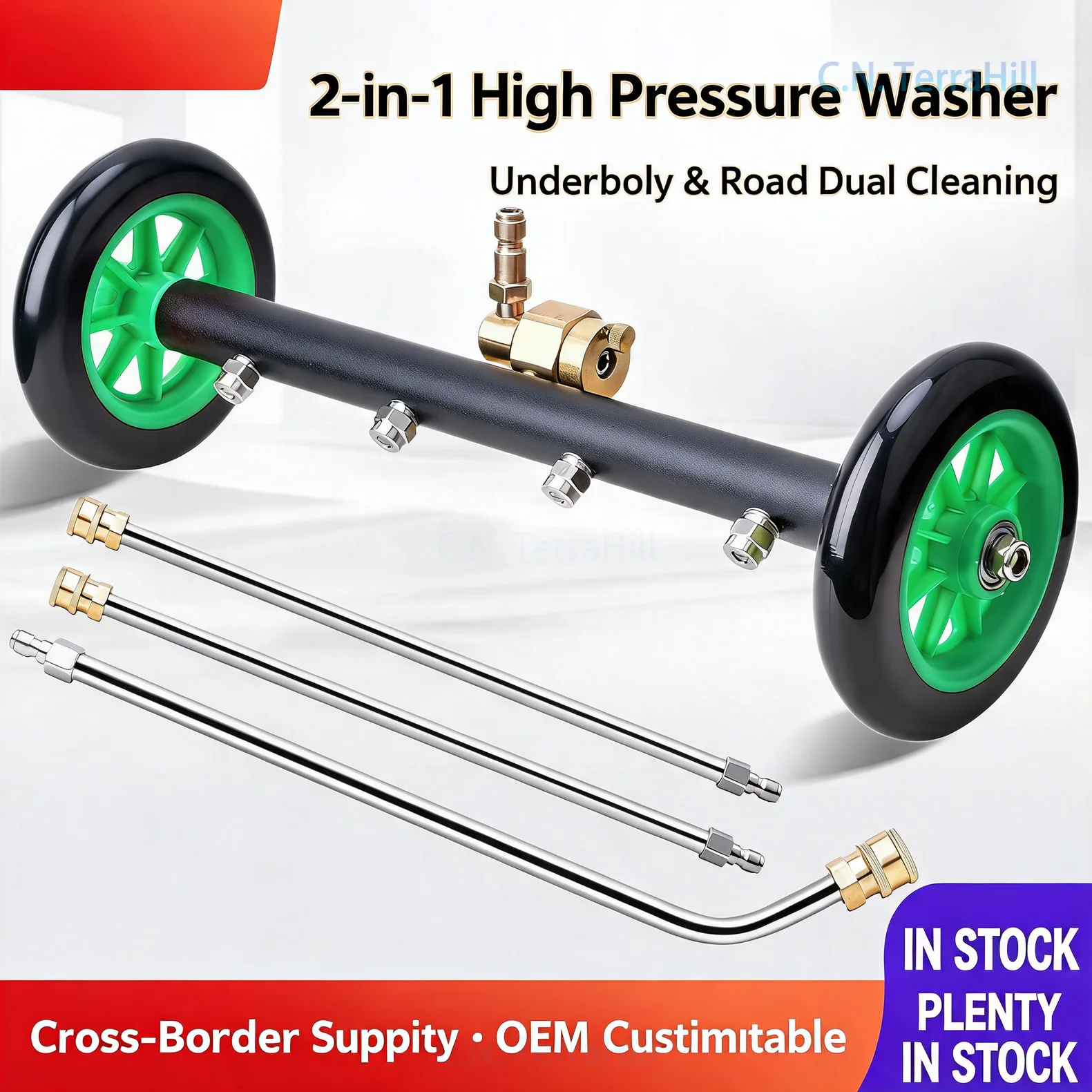 High Pressure Washer Surface Cleaner Dual Function Underbody Road Cleaning Brush with Extension Wand for Car Chassis