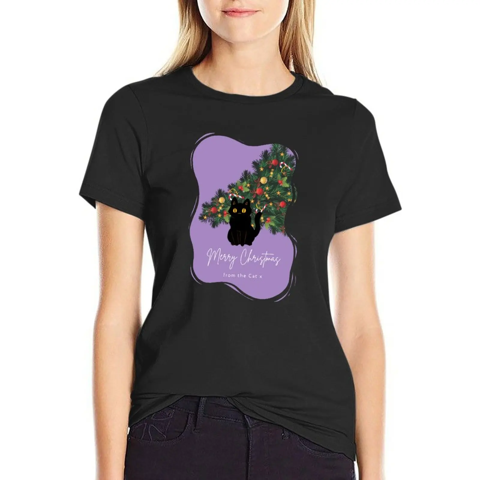 

Merry Christmas From The Cat - Purple Christmas Aesthetic T-Shirt tees plus sizes summer tops heavyweights Woman fashion