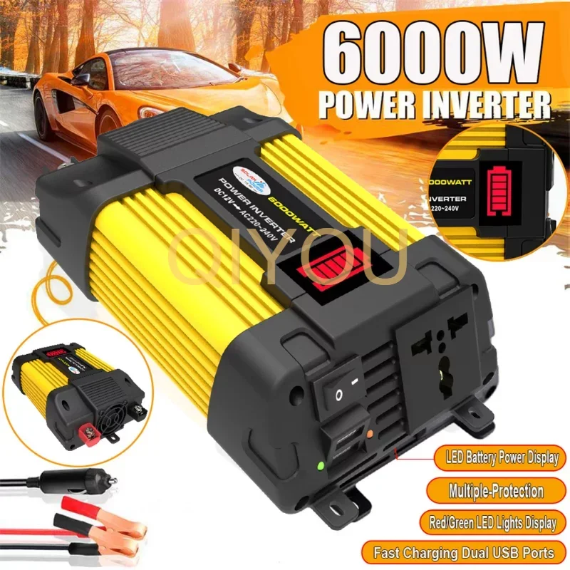 

6000W Car Power Inverter LED Voltage Capacity Display Transformer Converter 12V To 110/220V Dual USB Inverter For Car Appliances