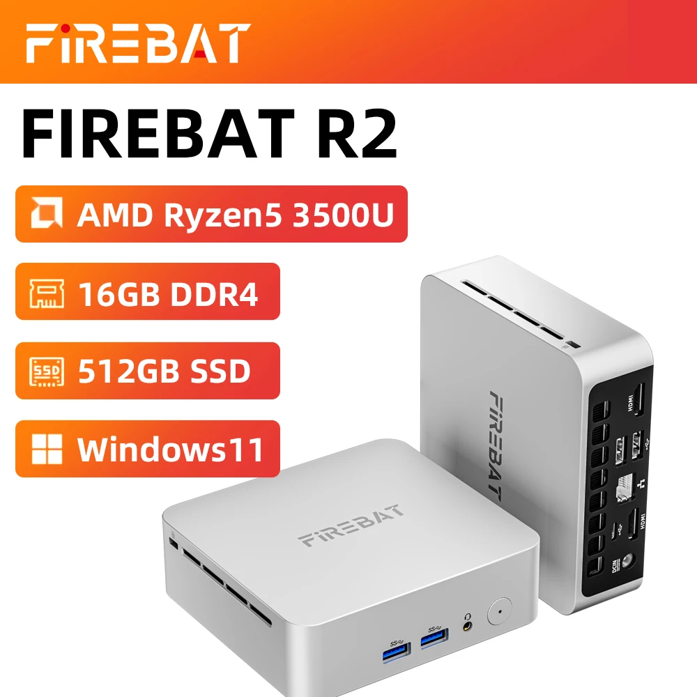 FIREBAT R2 Mini PC AMD Ryzen 5 3500U (Beats N150/N97) 16 GB RAM 512 GB SSD Desktop Mini Computers WIFI6 BT5.2 Dual 4k Display