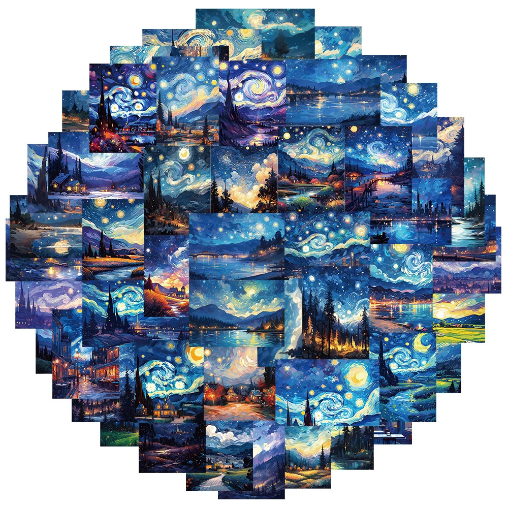 10/30/50pcs Vintage Peinture À L'huile Ciel Étoilé Autocollants Van Gogh Art Autocollant pour Scrapbook Casque Valise Esthétique Graffiti Autocollant