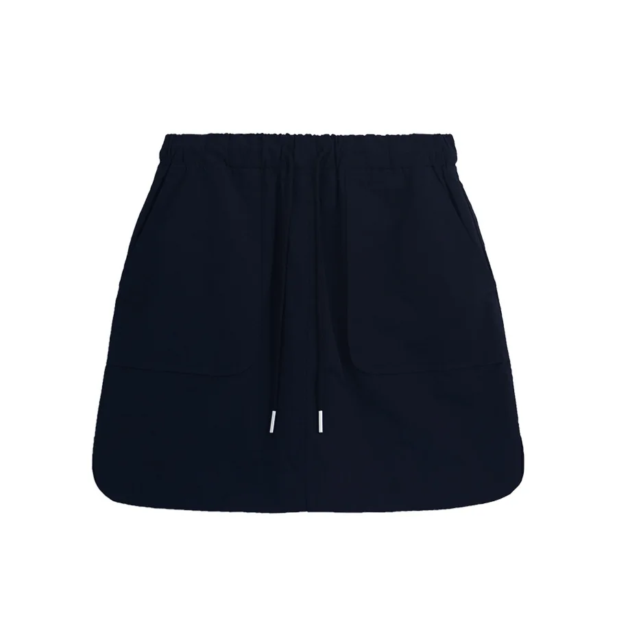 Korean Style Retro Fashion High Waist Drawstring Cargo Short Skirt for Women College Students Dark Blue Chic A-line Summer Skirt