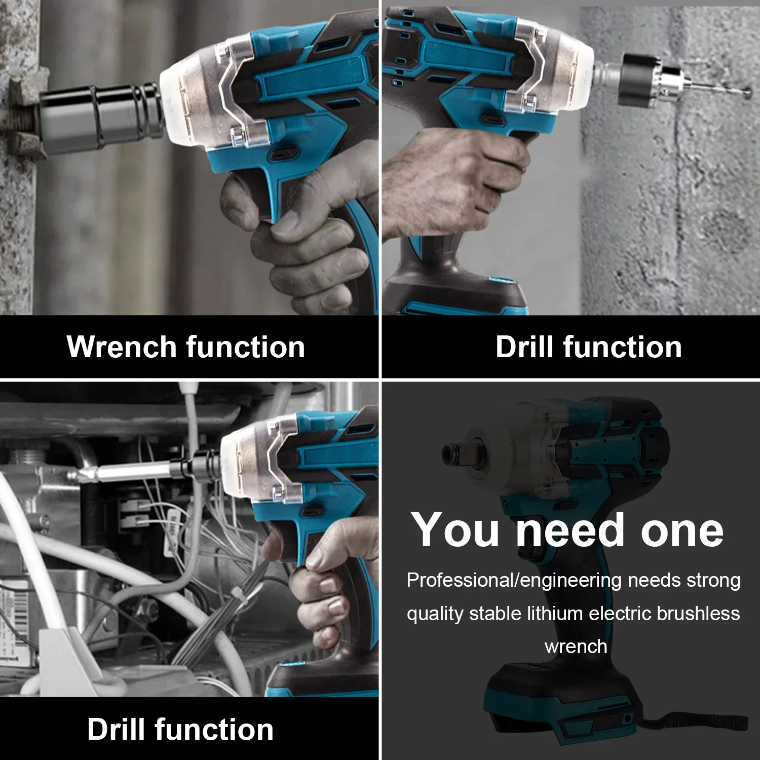 600N.m Torque Cordless Electric Impact Wrench Brushless Electric Wrench Hand Drill Socket Power Tools For Makita 18V Battery