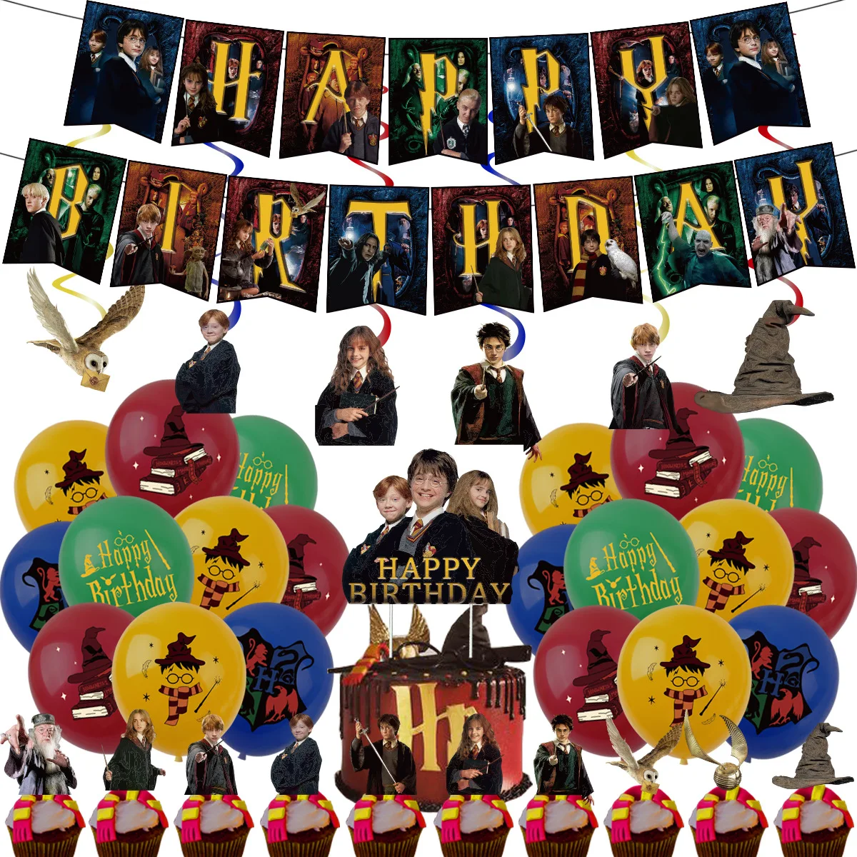 Hot Movie theme harry potter Birthday Party Supply Disposable Banner Cake Topper Hanging Flag Balloons Set Birthday Decorations