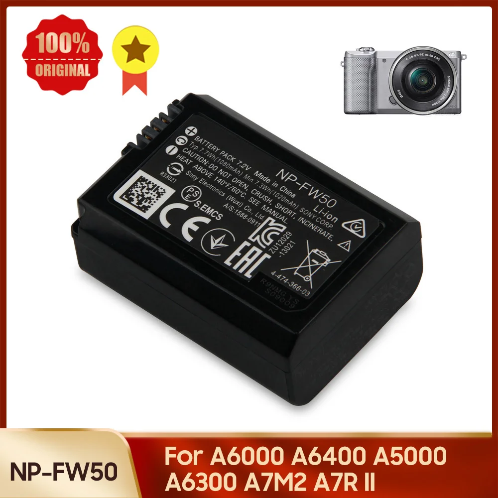 

New Camera Battery NP-FW50 for SONY A6300 A6000 α6000 A5000 A6400 A7M2 A7R II Replacement Battery 1080mAh