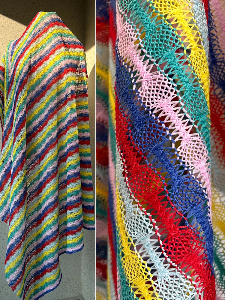 

Сетчатая ткань, цветная тканая жаккардовая радужная полая ткань, креативная ткань для шитья одежды, ткань для шитья по метрам, материал «сделай сам»