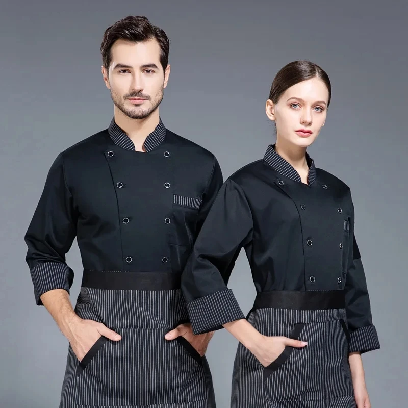 Monos de manga larga para hombre, ropa de cocina trasera para restaurante, comedor, tienda de pasteles, uniforme de Chef de panadero, monos de Hotel, Otoño e Invierno