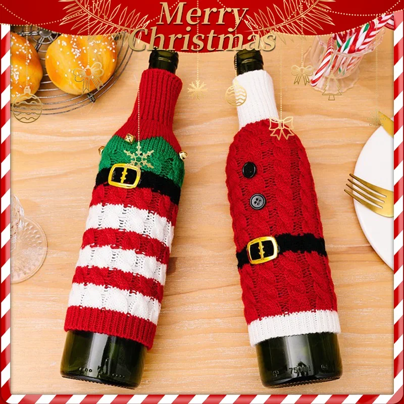 Santa Wine Bottle Sweater Cover Bag Dress Clothes Set Christmas Dinner Table Decorations Xmas Gifts for New Year Holiday Parties