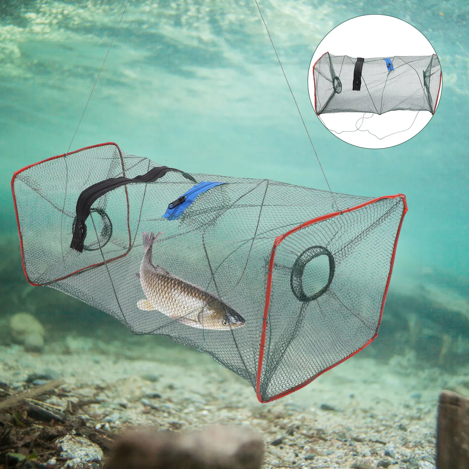 

3pcs Lobster Net Fishing Gear 50x20x20 Foldable Minnow Trap Crab Cage Durable Fishnet Shrimp Catching Portable