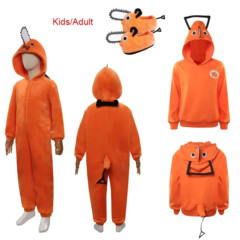 Adult Kisd Children Chainsaw Man Pochita Cosplay Costume Jumpsuit Pajamas Sleepwear Hoodie Halloween Carnival Suit Role Play