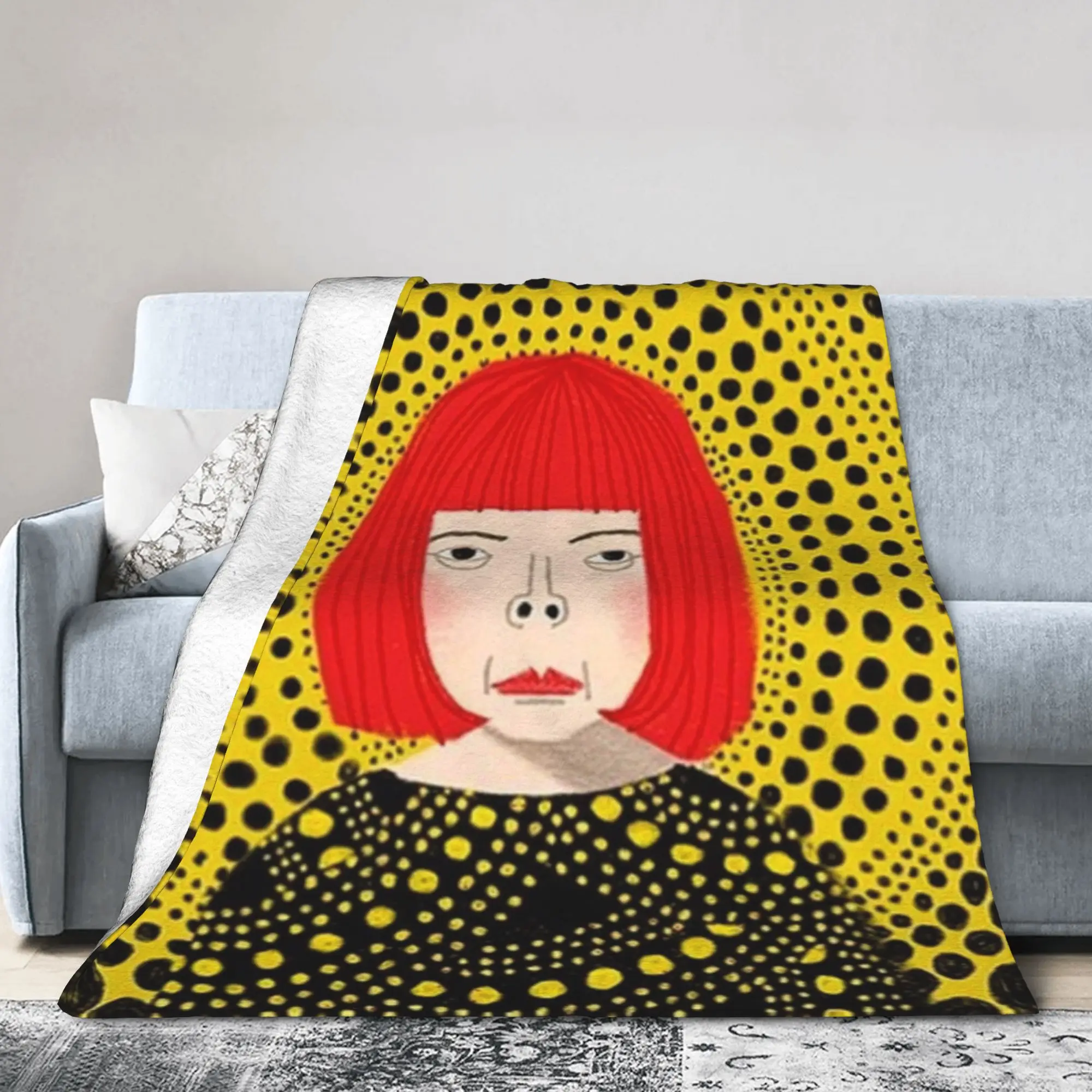 Yayois Kusamas Mystery Knitted Blanket Flannel Japanese Artist Super Warm Throw Blankets for Bed Bed Rug