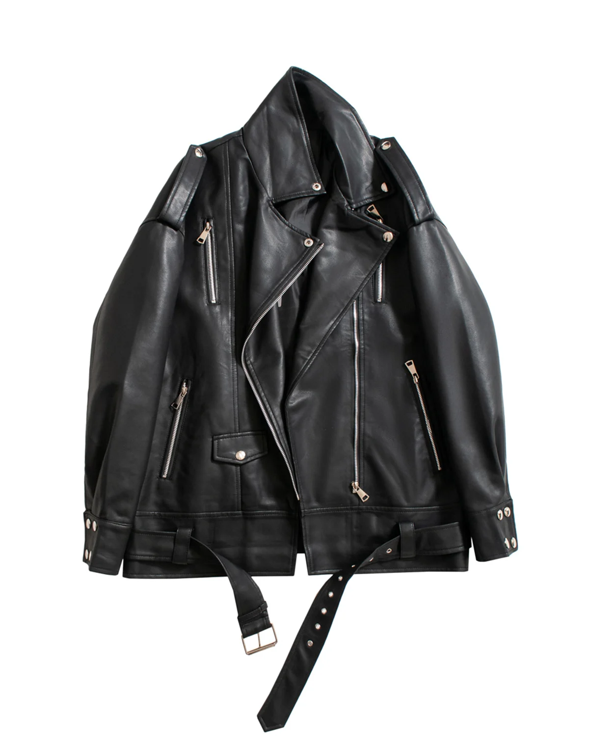 Fitaylor Women PU Leather Jacket Casual Lapel Zipper Faux Leather Jacket High Street Motorcycle Coat